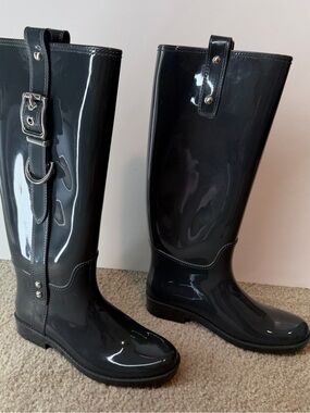 Coach Green TASHA Shint Rain Boots with Buckle Detail